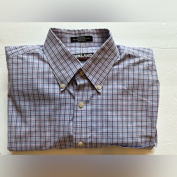 Kirklands Signature Mens Button Down Long Sleeve Purple Blue Pin Striped 16.5-35 - Picture 5 of 5